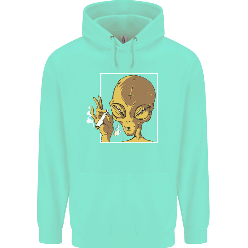 An Alien Smoking Weed Childrens Kids Hoodie Peppermint
