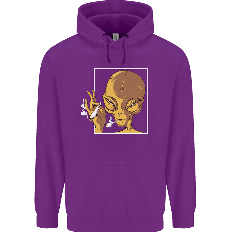An Alien Smoking Weed Childrens Kids Hoodie Purple