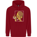 An Alien Smoking Weed Childrens Kids Hoodie Red