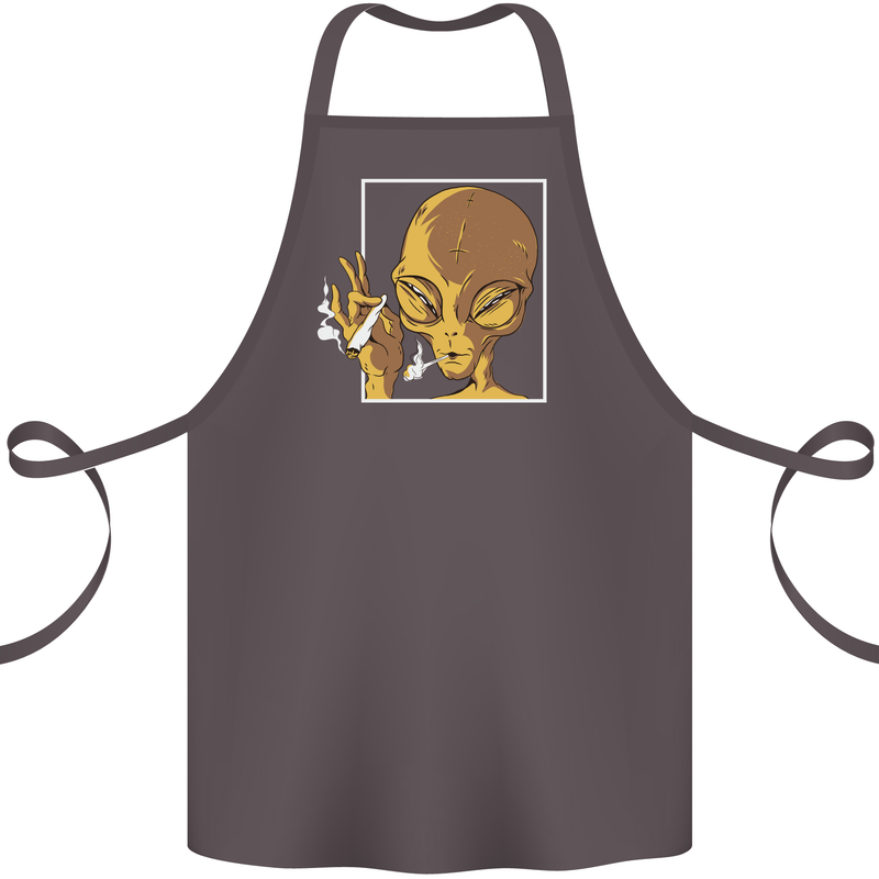 An Alien Smoking Weed Cotton Apron 100% Organic Dark Grey