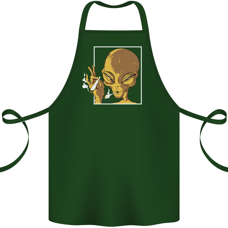 An Alien Smoking Weed Cotton Apron 100% Organic Forest Green