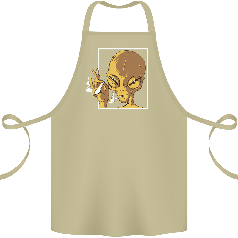 An Alien Smoking Weed Cotton Apron 100% Organic Khaki