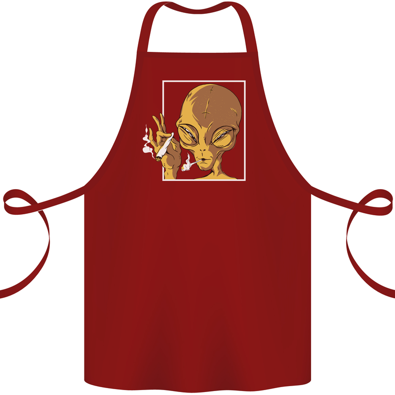 An Alien Smoking Weed Cotton Apron 100% Organic Maroon