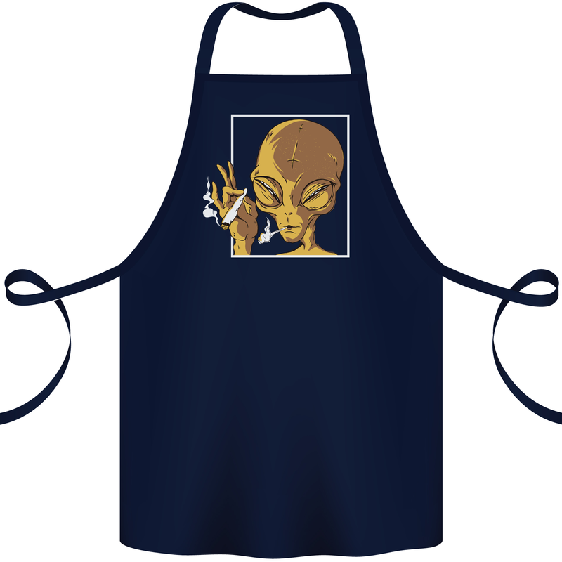 An Alien Smoking Weed Cotton Apron 100% Organic Navy Blue