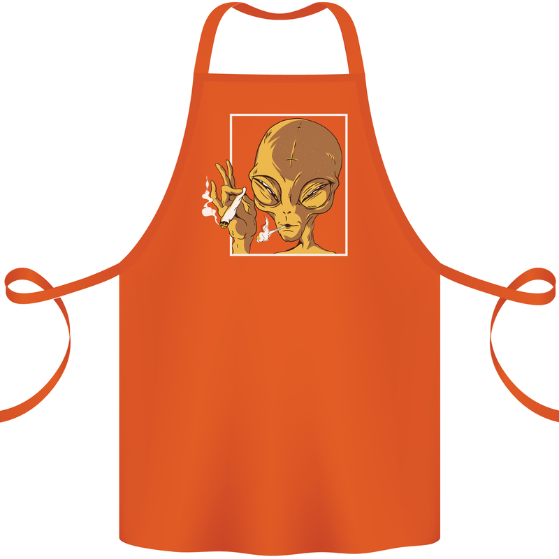 An Alien Smoking Weed Cotton Apron 100% Organic Orange