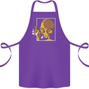 An Alien Smoking Weed Cotton Apron 100% Organic Purple