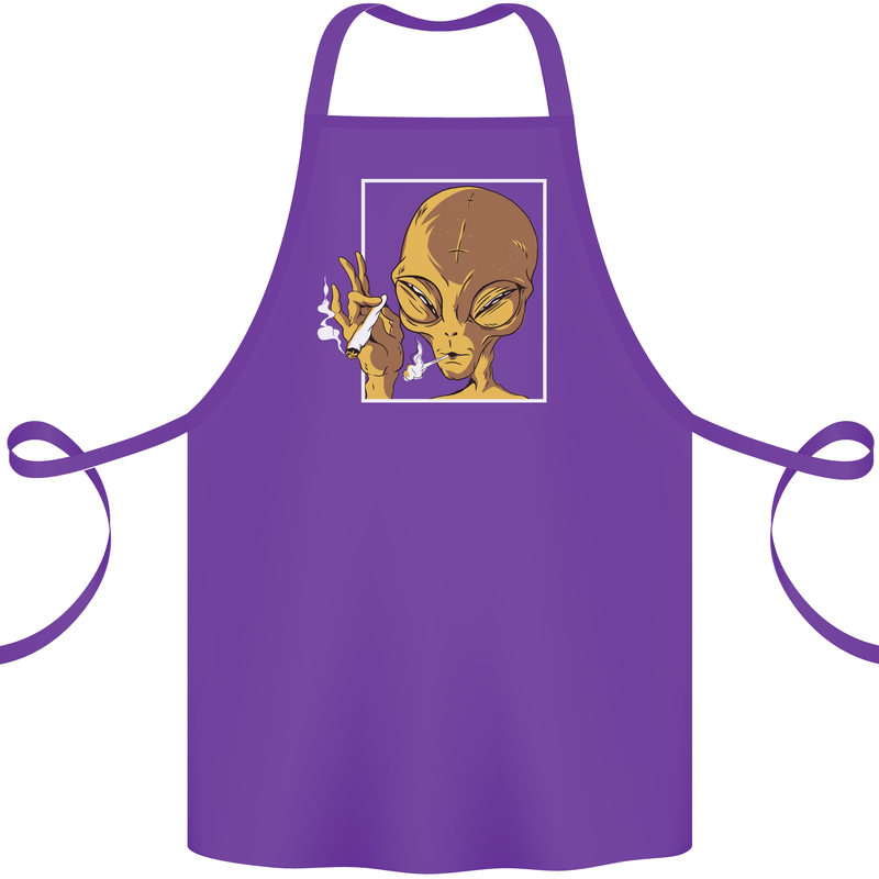 An Alien Smoking Weed Cotton Apron 100% Organic Purple