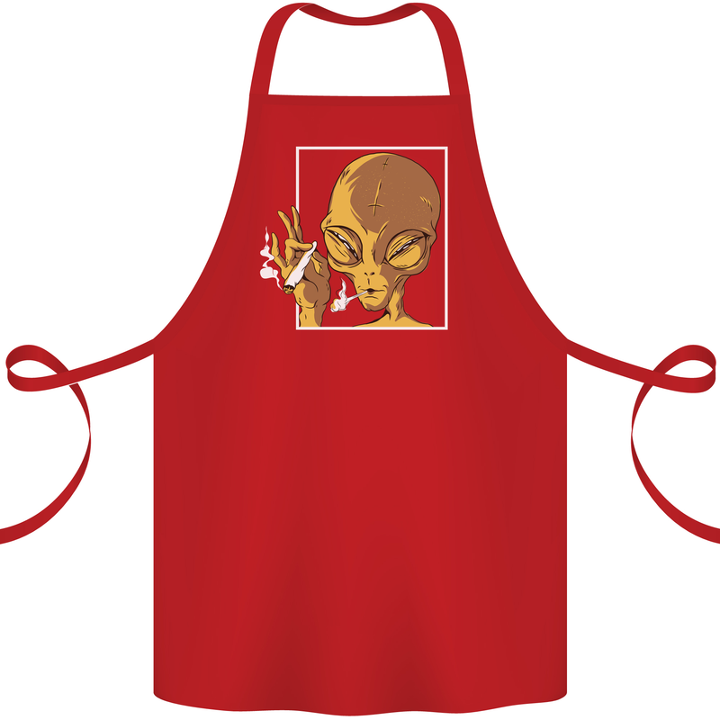 An Alien Smoking Weed Cotton Apron 100% Organic Red