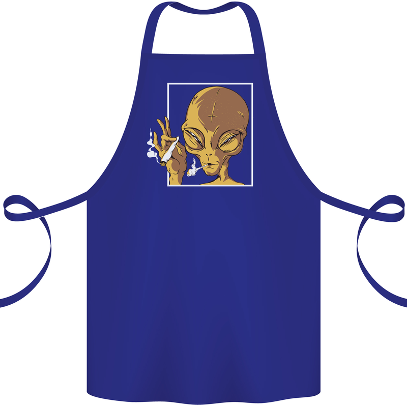 An Alien Smoking Weed Cotton Apron 100% Organic Royal Blue