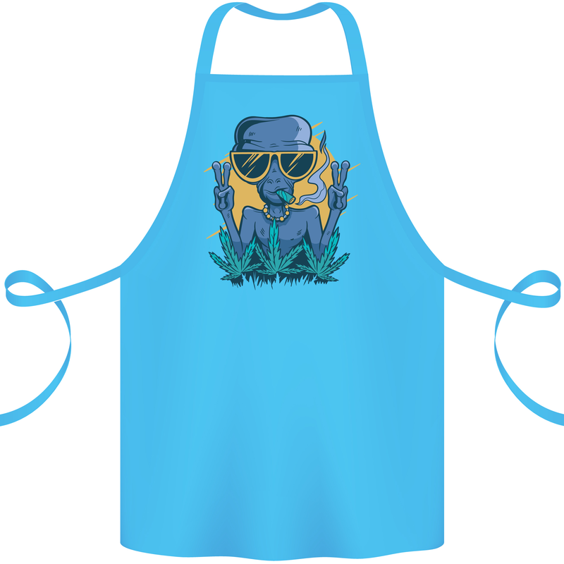 An Alien Smoking Weed Funny Drug Culture Cotton Apron 100% Organic Turquoise