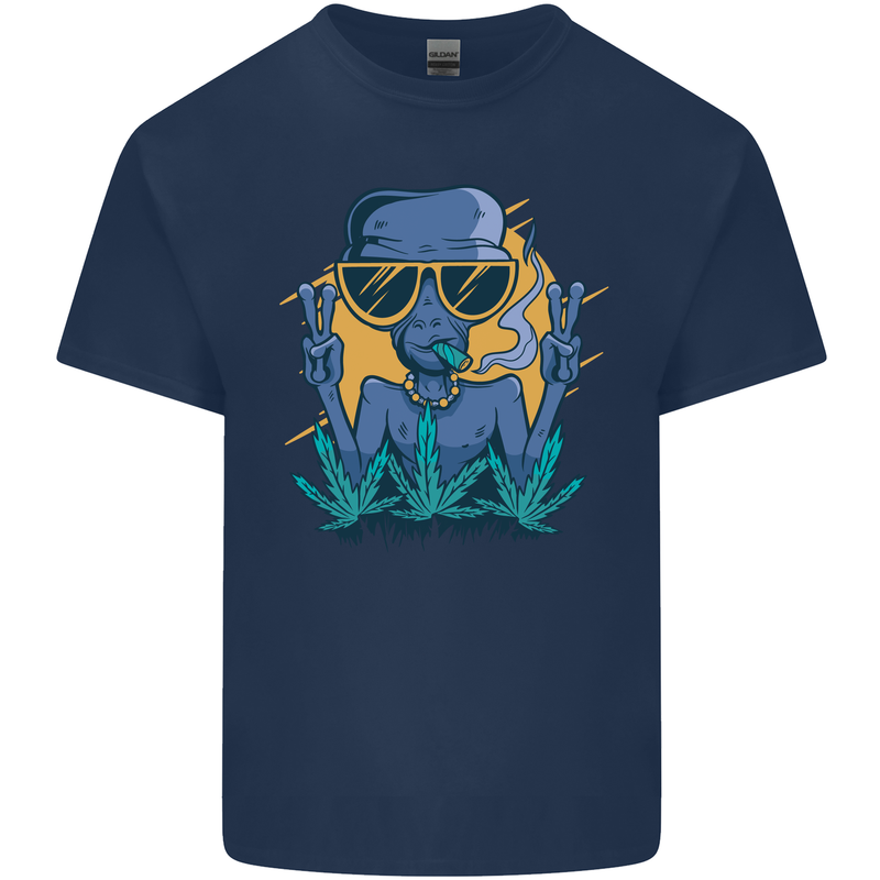 An Alien Smoking Weed Funny Drug Culture Kids T-Shirt Childrens Navy Blue
