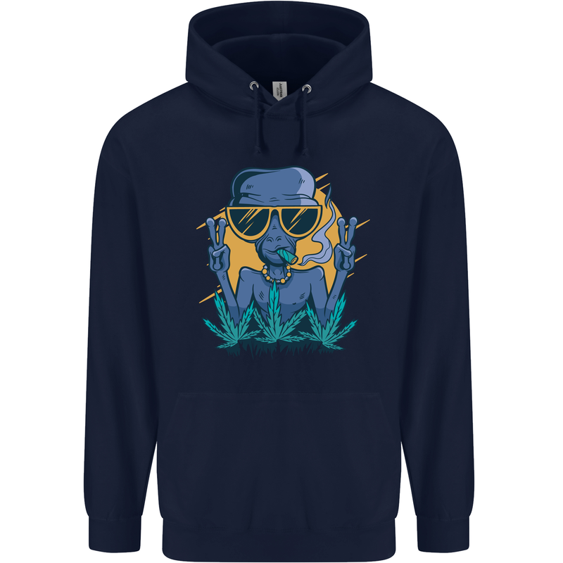 An Alien Smoking Weed Funny Drug Culture Mens 80% Cotton Hoodie Navy Blue
