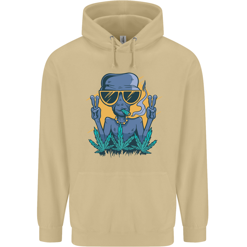 An Alien Smoking Weed Funny Drug Culture Mens 80% Cotton Hoodie Sand