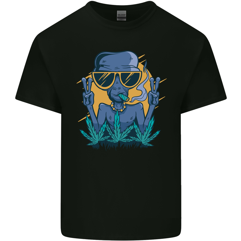 An Alien Smoking Weed Funny Drug Culture Mens Cotton T-Shirt Tee Top Black