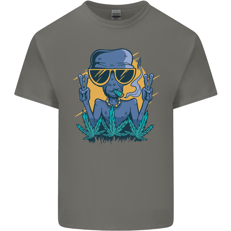 An Alien Smoking Weed Funny Drug Culture Mens Cotton T-Shirt Tee Top Charcoal