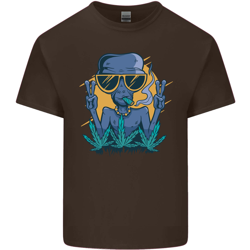 An Alien Smoking Weed Funny Drug Culture Mens Cotton T-Shirt Tee Top Dark Chocolate