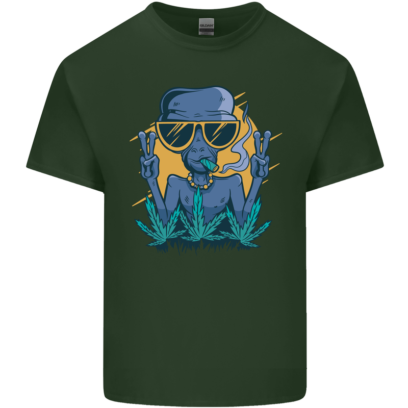 An Alien Smoking Weed Funny Drug Culture Mens Cotton T-Shirt Tee Top Forest Green