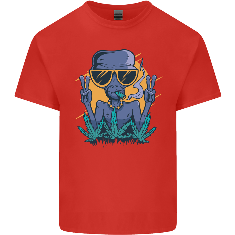 An Alien Smoking Weed Funny Drug Culture Mens Cotton T-Shirt Tee Top Red