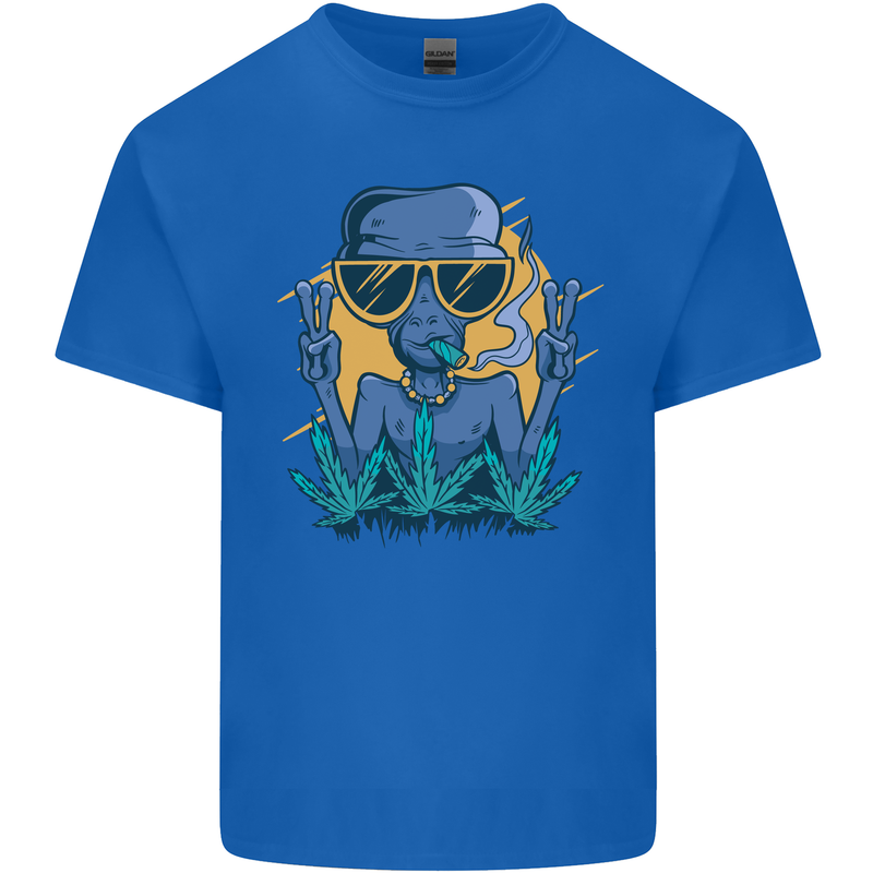 An Alien Smoking Weed Funny Drug Culture Mens Cotton T-Shirt Tee Top Royal Blue