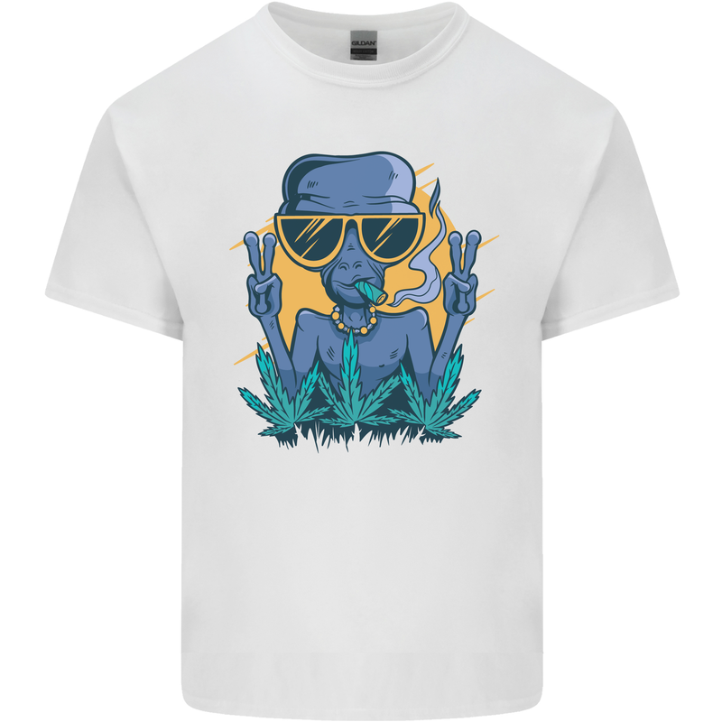 An Alien Smoking Weed Funny Drug Culture Mens Cotton T-Shirt Tee Top White