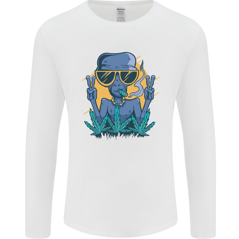 An Alien Smoking Weed Funny Drug Culture Mens Long Sleeve T-Shirt White