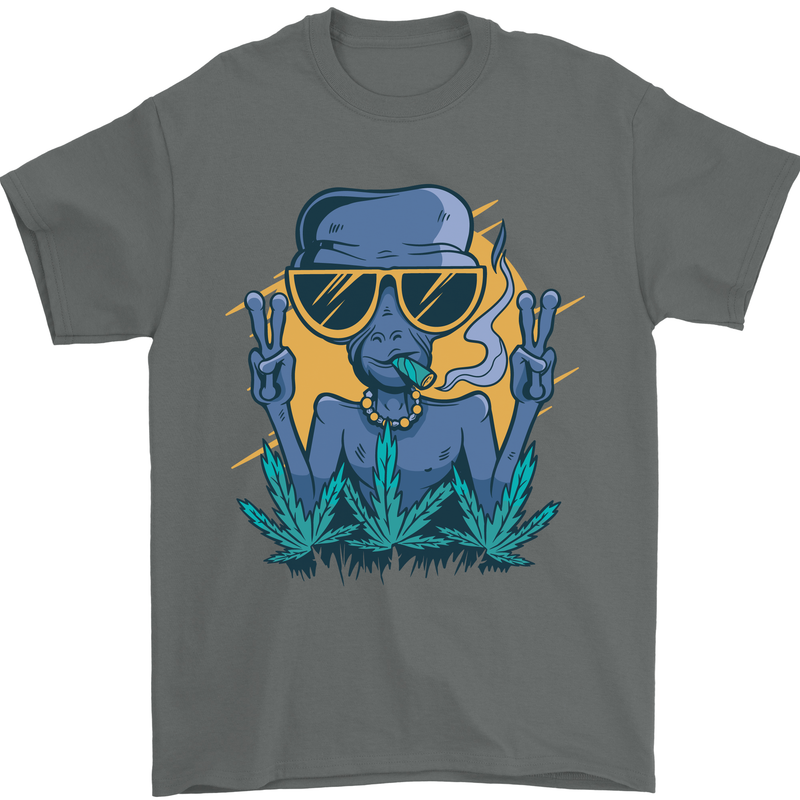 An Alien Smoking Weed Funny Drug Culture Mens T-Shirt Cotton Gildan Charcoal