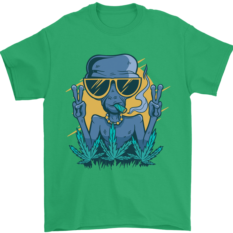 An Alien Smoking Weed Funny Drug Culture Mens T-Shirt Cotton Gildan Irish Green
