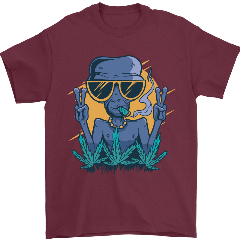 An Alien Smoking Weed Funny Drug Culture Mens T-Shirt Cotton Gildan Maroon