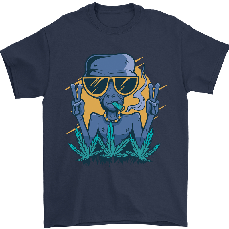 An Alien Smoking Weed Funny Drug Culture Mens T-Shirt Cotton Gildan Navy Blue