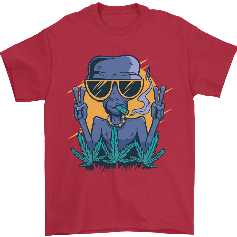 An Alien Smoking Weed Funny Drug Culture Mens T-Shirt Cotton Gildan Red