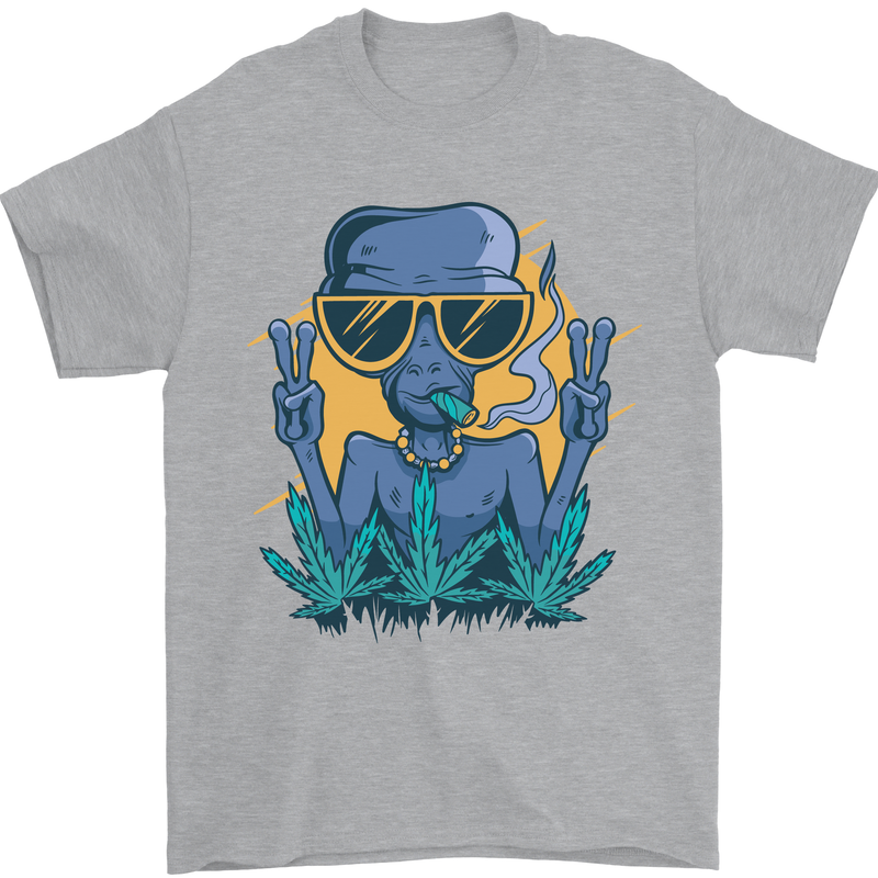 An Alien Smoking Weed Funny Drug Culture Mens T-Shirt Cotton Gildan Sports Grey
