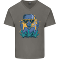 An Alien Smoking Weed Funny Drug Culture Mens V-Neck Cotton T-Shirt Charcoal