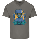 An Alien Smoking Weed Funny Drug Culture Mens V-Neck Cotton T-Shirt Charcoal