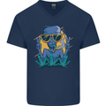 An Alien Smoking Weed Funny Drug Culture Mens V-Neck Cotton T-Shirt Navy Blue