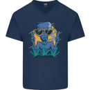 An Alien Smoking Weed Funny Drug Culture Mens V-Neck Cotton T-Shirt Navy Blue