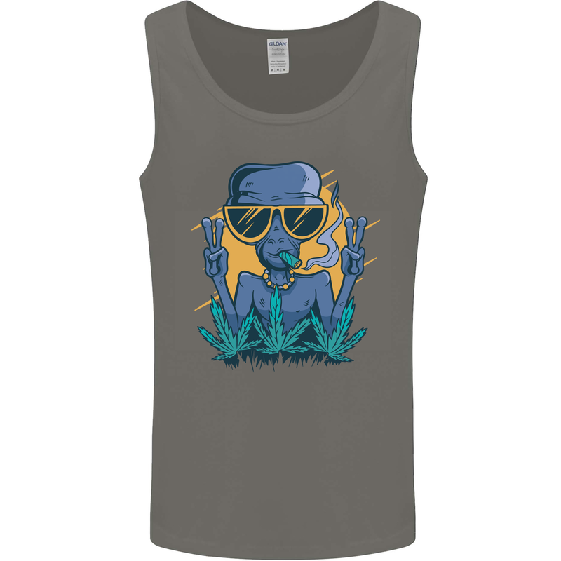 An Alien Smoking Weed Funny Drug Culture Mens Vest Tank Top Charcoal
