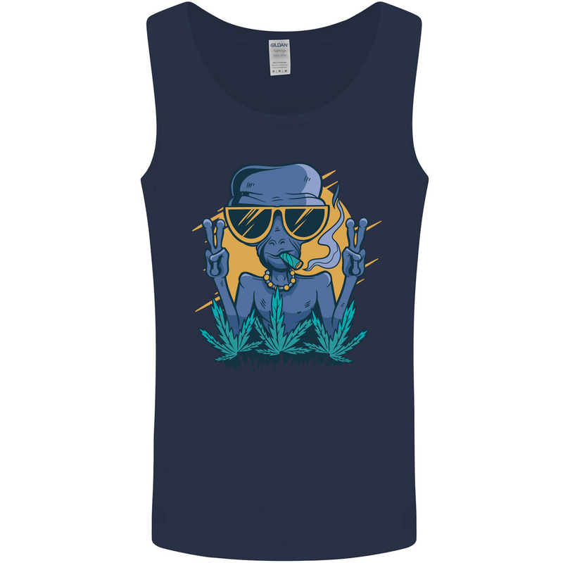 An Alien Smoking Weed Funny Drug Culture Mens Vest Tank Top Navy Blue