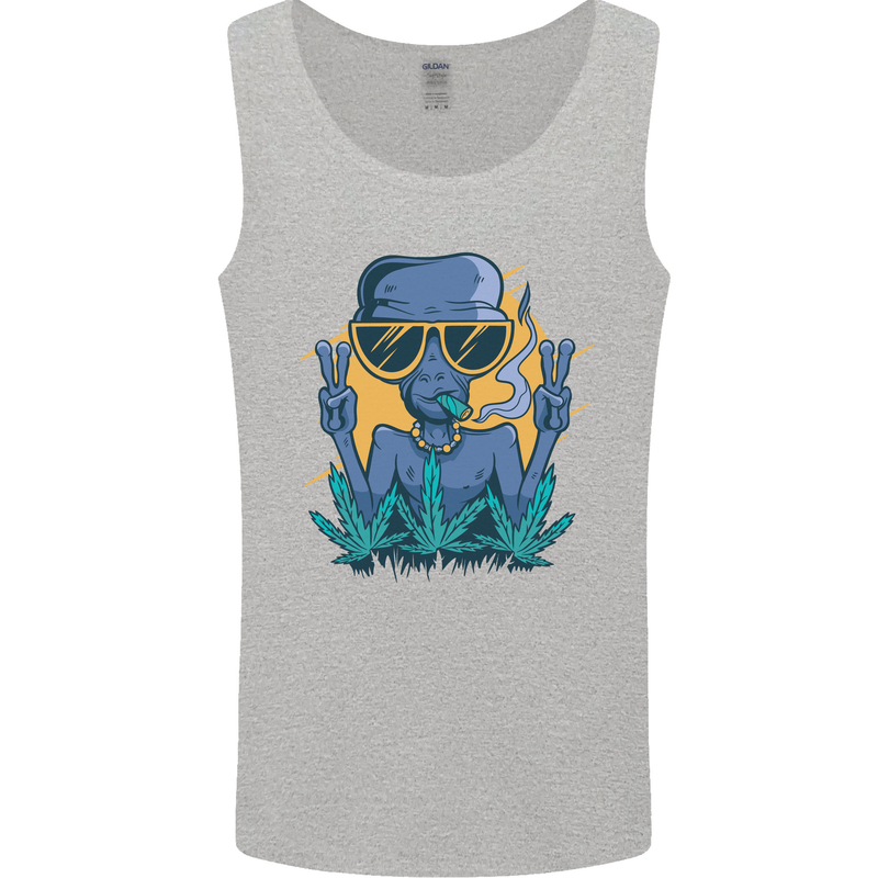 An Alien Smoking Weed Funny Drug Culture Mens Vest Tank Top Sports Grey