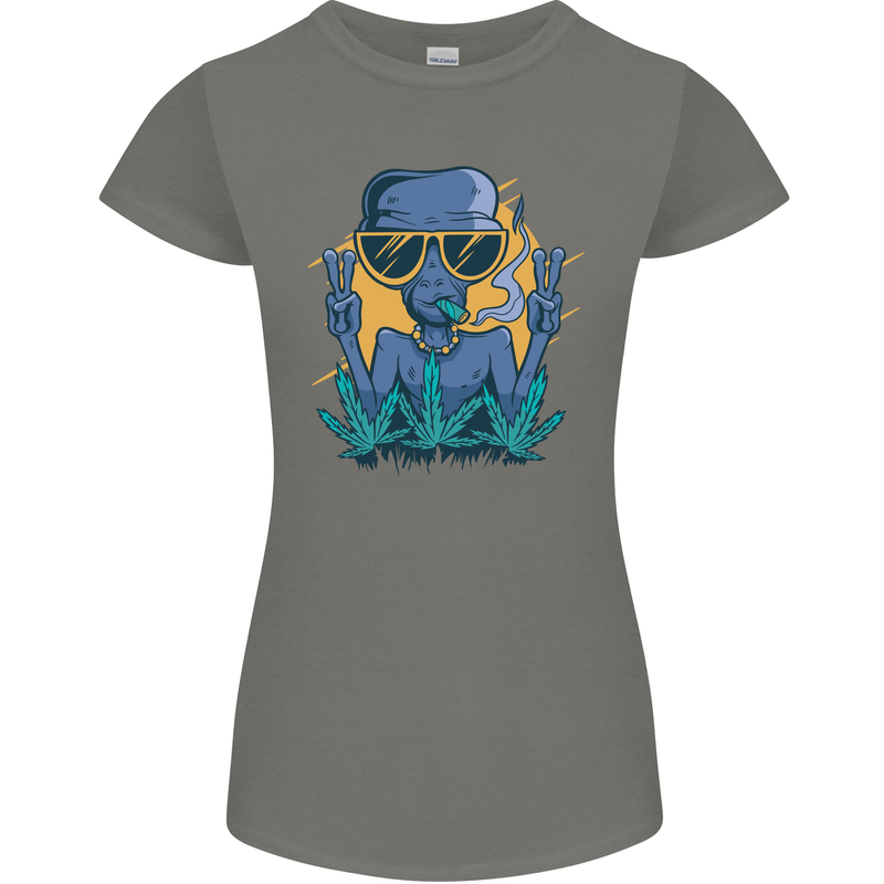 An Alien Smoking Weed Funny Drug Culture Womens Petite Cut T-Shirt Charcoal