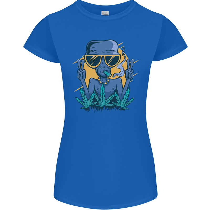 An Alien Smoking Weed Funny Drug Culture Womens Petite Cut T-Shirt Royal Blue