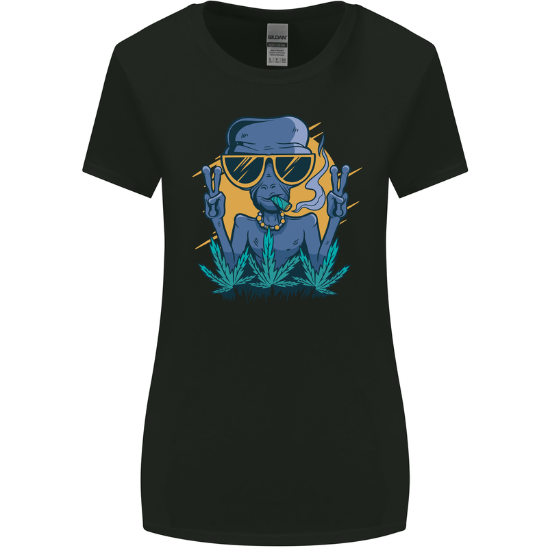 An Alien Smoking Weed Funny Drug Culture Womens Wider Cut T-Shirt Black