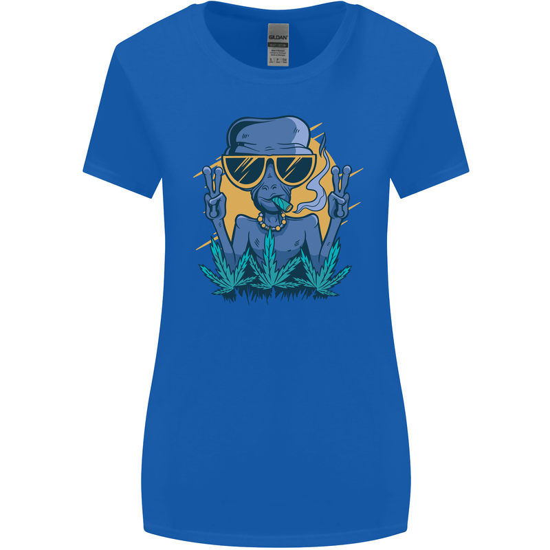 An Alien Smoking Weed Funny Drug Culture Womens Wider Cut T-Shirt Royal Blue