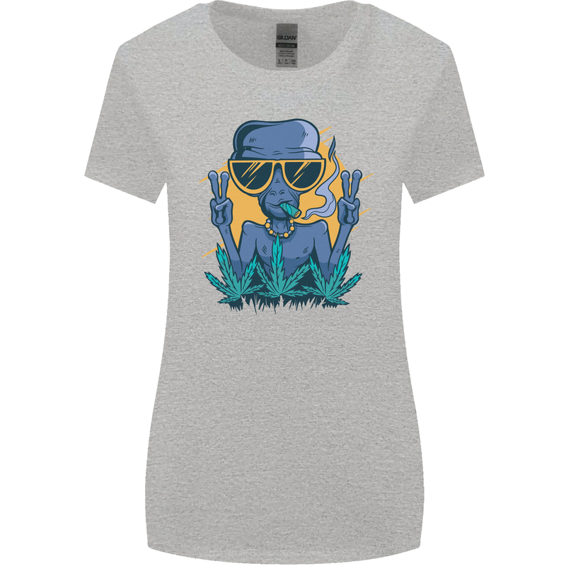An Alien Smoking Weed Funny Drug Culture Womens Wider Cut T-Shirt Sports Grey