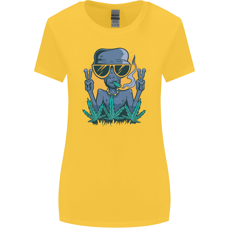 An Alien Smoking Weed Funny Drug Culture Womens Wider Cut T-Shirt Yellow