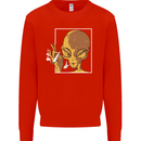 An Alien Smoking Weed Kids Sweatshirt Jumper Bright Red