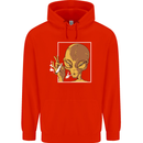 An Alien Smoking Weed Mens 80% Cotton Hoodie Bright Red