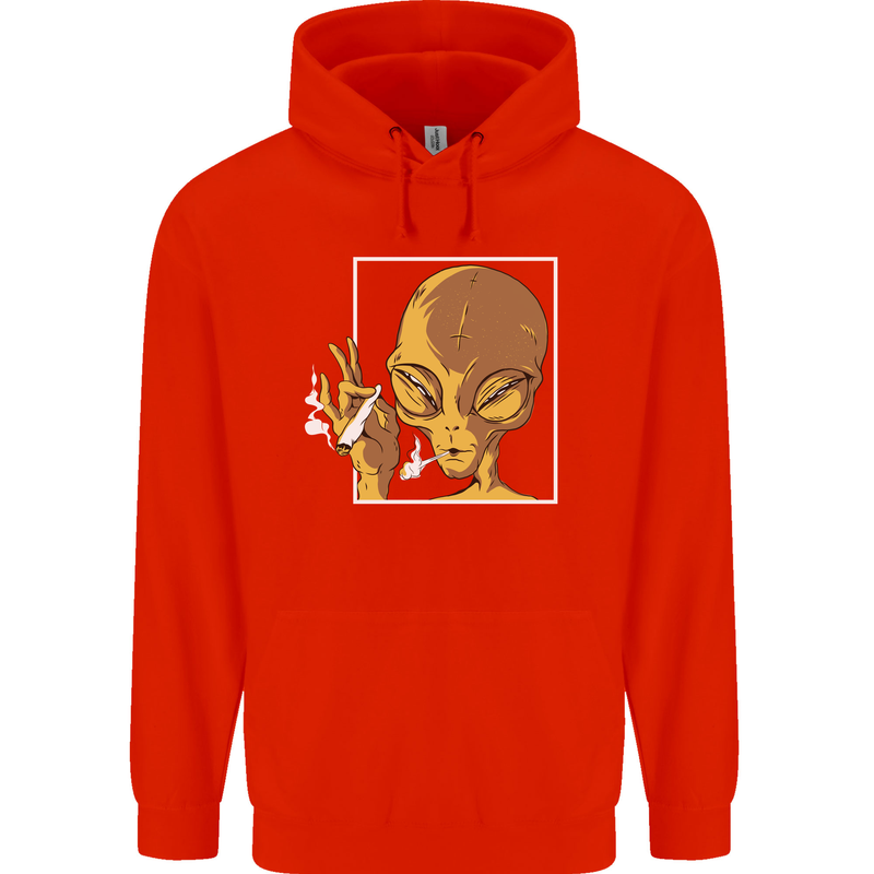 An Alien Smoking Weed Mens 80% Cotton Hoodie Bright Red