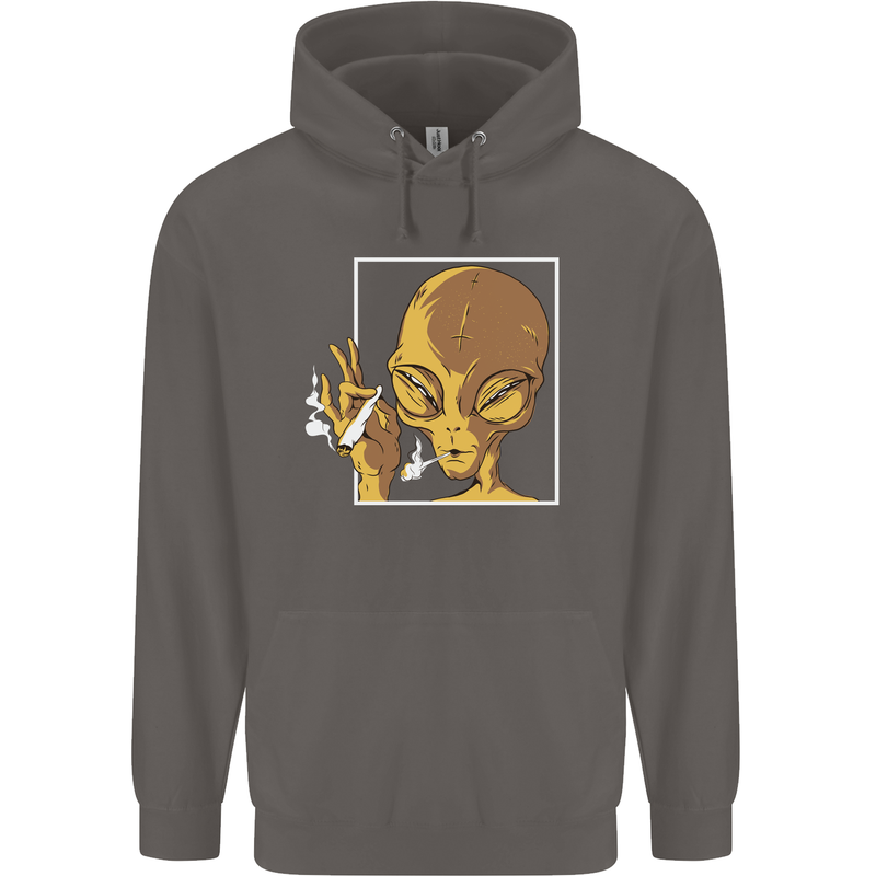 An Alien Smoking Weed Mens 80% Cotton Hoodie Charcoal