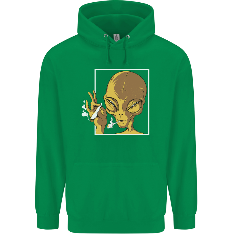 An Alien Smoking Weed Mens 80% Cotton Hoodie Irish Green