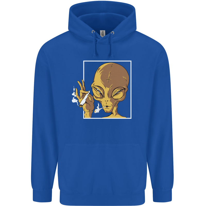 An Alien Smoking Weed Mens 80% Cotton Hoodie Royal Blue